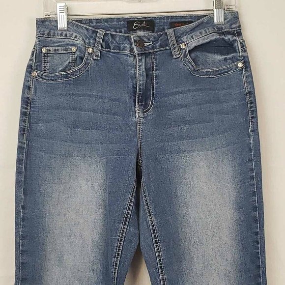 Earl Womens Boot Cut Jeans Blue Whiskered Embroidered Medium Wash Denim 10 - Picture 8 of 12